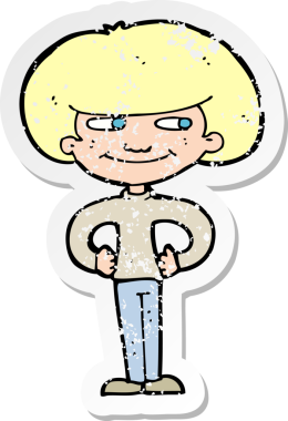 Bir insan tarafından çizilmiş kalçaları olan bir çizgi film karakterinin gerilimli çıkartması.