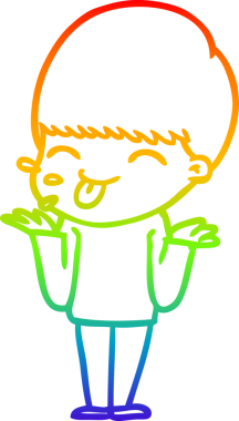 Gökkuşağı gradyan çizgi çizimi bir insan tarafından çizilmiş dili dışarı çıkaran bir çizgi çocuk.