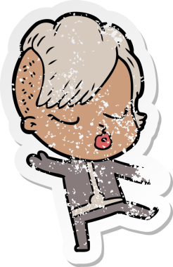 Çizgi film çıkartması. Bir insan tarafından çizilmiş güzel hippi kız.