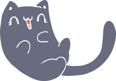 Bir insan tarafından çizilmiş düz renkli çizgi film kedisi