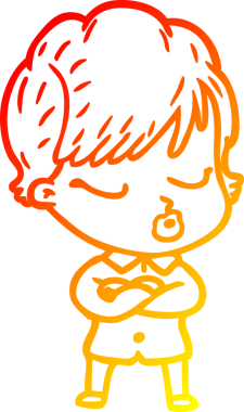 Bir insan tarafından çizilmiş gözleri olan çizgi film kadını çizimi.