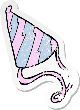 Bir insan tarafından çizilmiş bir karikatür parti şapkasının gerilimli çıkartması.