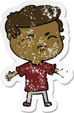 Bir insan tarafından çizilmiş sıkıntılı bir karikatür çıkartması.