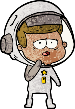 Bir insan tarafından çizilmiş yorgun astronot çizgi filmi.