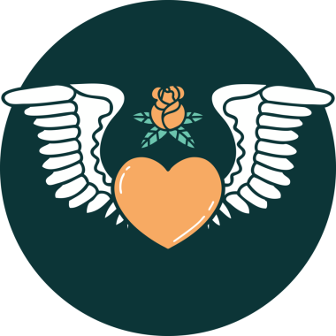 Bir insan tarafından çizilmiş kanatlı bir kalbin ikonik dövme görüntüsü