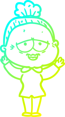 Bir insan tarafından çizilmiş, mutlu, yaşlı bir kadının çizdiği soğuk çizgi.