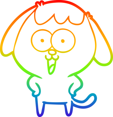 Gökkuşağı gradyan çizimi. Bir insan tarafından çizilmiş şirin bir köpek çizimi.