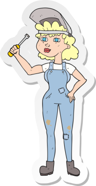 Bir insan tarafından çizilmiş bir kadın tamircinin çıkartması.