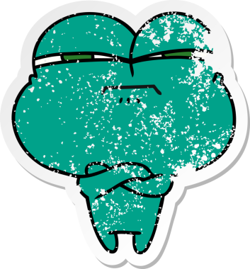 Bir insan tarafından çizilmiş sevimli kawaii çapraz kurbağası desenli bir çıkartma.