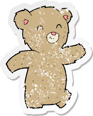 Bir insan tarafından çizilmiş oyuncak ayının gerilimli çıkartması.