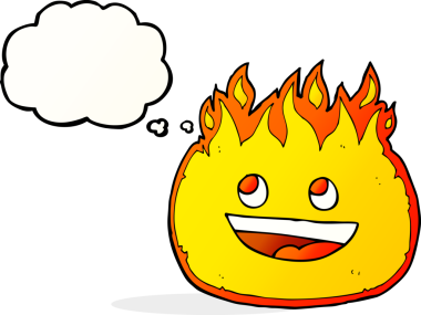 Bir insan tarafından çizilmiş düşünce baloncuklu çizgi film ateş sınırı