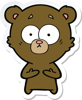 Bir insan tarafından çizilmiş şaşırmış bir ayı çizgi filminin çıkartması.