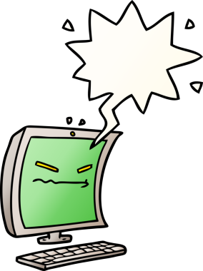 Bir insan tarafından çizilmiş, konuşma baloncuklu siber zorbalık çizgi filmi.