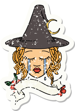 Bir insan tarafından çizilmiş bir insan cadı karakterinin grunge çıkartması.