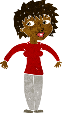 Bir insan tarafından çizilmiş omuz silken çizgi filmdeki kadın.