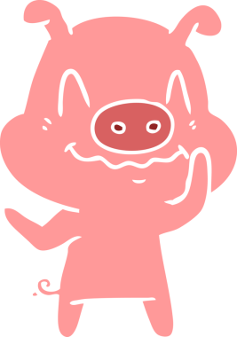 Bir insan tarafından çizilmiş düz renkli çizgi film domuzu.