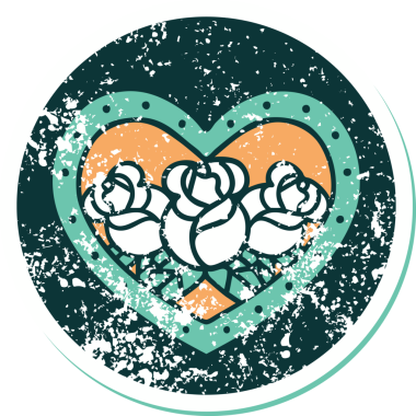 Bir insan tarafından çizilmiş kalp ve çiçeklerin sembolik depresif dövme şekli