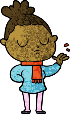 Bir insan tarafından çizilmiş sakin bir kadın çizgi filmi.