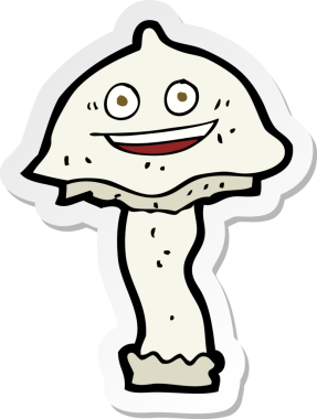 Bir insan tarafından çizilmiş mutlu bir mantarın çıkartması.