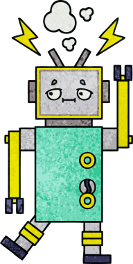 Bir insan tarafından çizilmiş bir robotun retro grunge dokusu