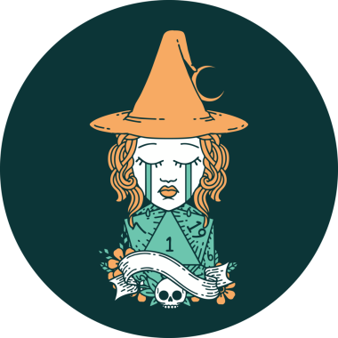 Bir insan tarafından çizilmiş doğal D20 rulo ile ağlayan insan cadı ikonu