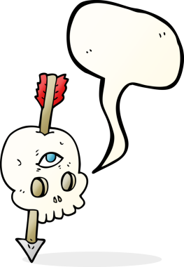 Serbest konuşma balonu karikatür sihirli kafatası bir insan tarafından çizilmiş ok ile beyin