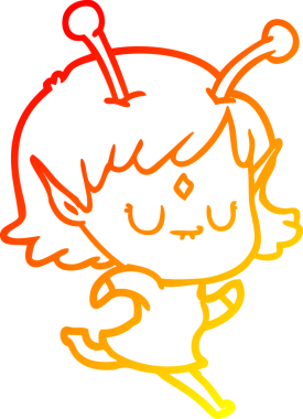 Bir insan tarafından çizilmiş bir uzaylı kız çizgi çizimi.