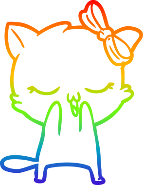 Gökkuşağı gradyan çizgi çizimi bir insan tarafından çizilmiş bir çizgi film kedisi.