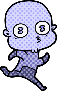 Bir insan tarafından çizilmiş garip kel uzay adamı çizgi filmi.