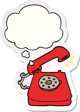 Düşünce baloncuklu telefon çalan çizgi film etiketi bir insan tarafından çizilmiş.