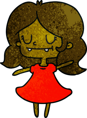 Bir insan tarafından çizilmiş, el yazısıyla çizilmiş tatlı bir kawai kızı karikatürü.