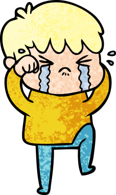 Bir insan tarafından çizilmiş ağlayan çizgi film çocuğu.