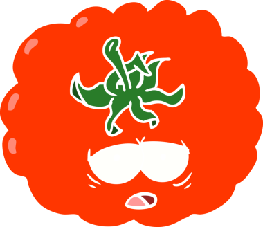 Bir insan tarafından çizilmiş düz renkli çizgi film domatesi