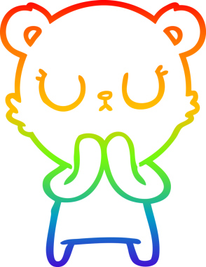 Bir insan tarafından çizilmiş barışçıl bir ayı yavrusunun gökkuşağı gradyanı çizimi