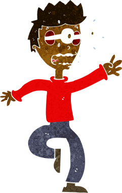 Bir insan tarafından çizilmiş, gözleri fırlayan, korkmuş bir adam.