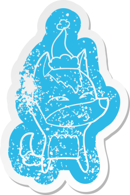 Bir insan tarafından çizilmiş Noel Baba şapkasıyla ıslık çalan bir kurt çıkartması.