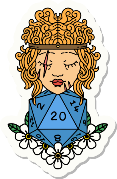 Bir insan tarafından çizilmiş 20 zarlı bir insan barbarının çıkartması.