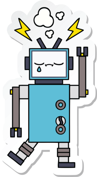 Bir insan tarafından çizilmiş şirin çizgi film robotunun çıkartması.