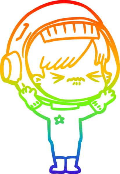 Gökkuşağı gradyan çizgisi kızgın bir uzay kızının çizimi bir insan tarafından çizilmiş