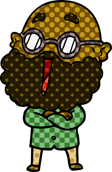 Bir insan tarafından çizilmiş sakallı neşeli bir adam.