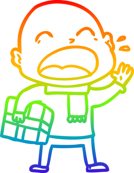 Gökkuşağı gradyan çizgi çizimi. Bir insan tarafından çizilmiş kel adam diye bağıran çizgi film.