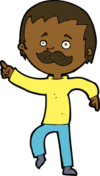 Bir insan tarafından çizilmiş bıyıklı bir çizgi film adamı.