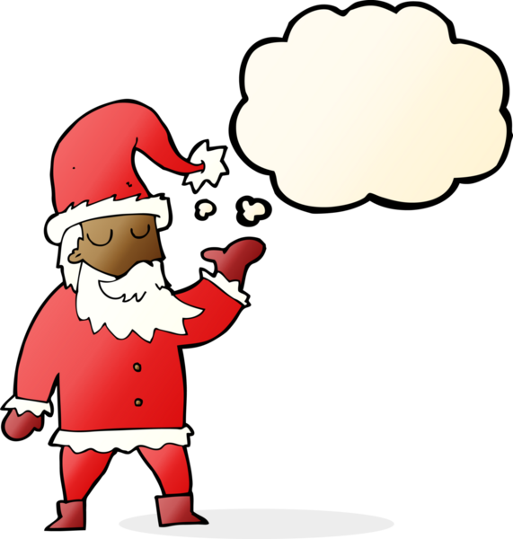 Bir insan tarafından çizilmiş düşünce baloncuklu Noel Baba çizgi filmi.