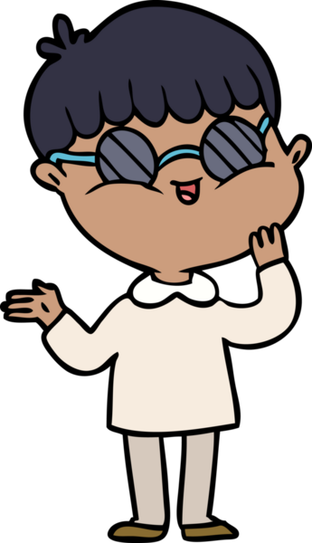 Bir insan tarafından çizilmiş gözlük takan çizgi film çocuğu.