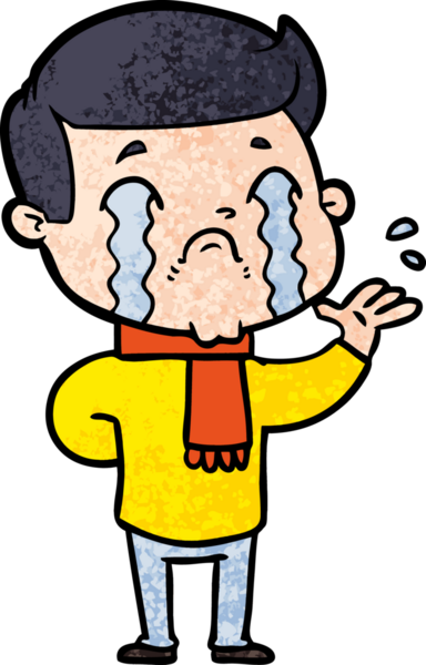 Bir insan tarafından çizilmiş ağlayan çizgi film adamı.