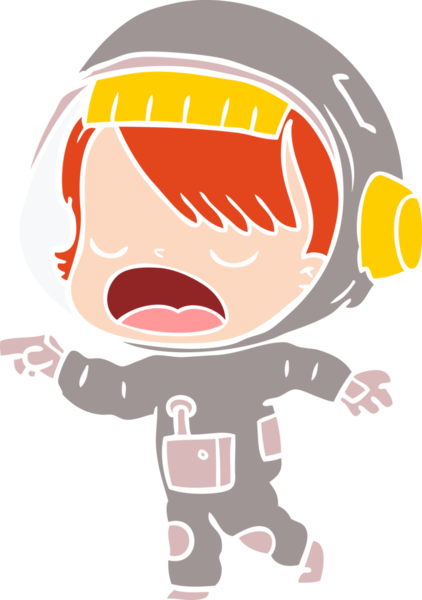 Düz renkli çizgi film konuşan astronot bir insan tarafından çizildi