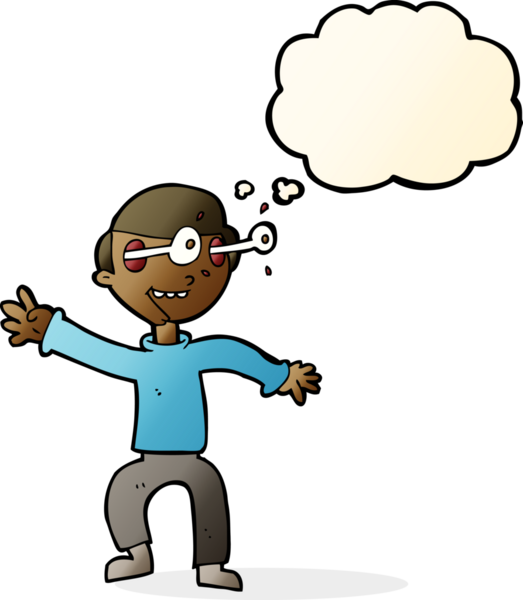 Bir insan tarafından çizilmiş düşünce baloncuğu olan bir çocuk.