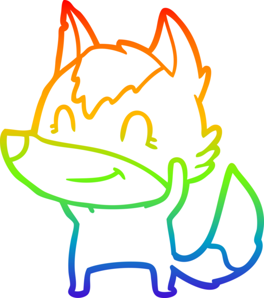 Gökkuşağı gradyan çizgisi. Bir insan tarafından çizilmiş dost bir kurt çizgi filmi.