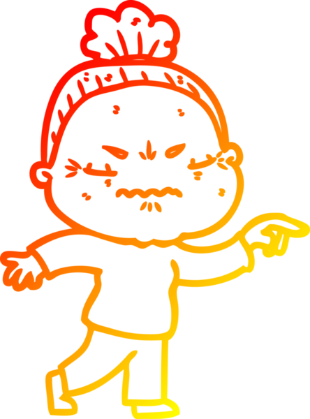 Bir insan tarafından çizilmiş, karikatür çizen yaşlı bir kadın.