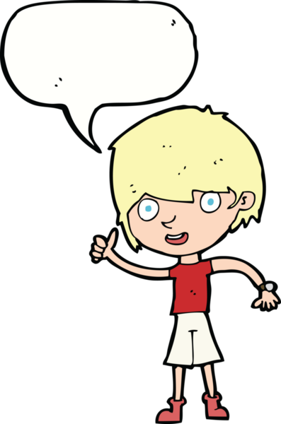 Bir insan tarafından çizilen konuşma baloncuğuyla pozitif tavırlı çizgi film çocuğu.